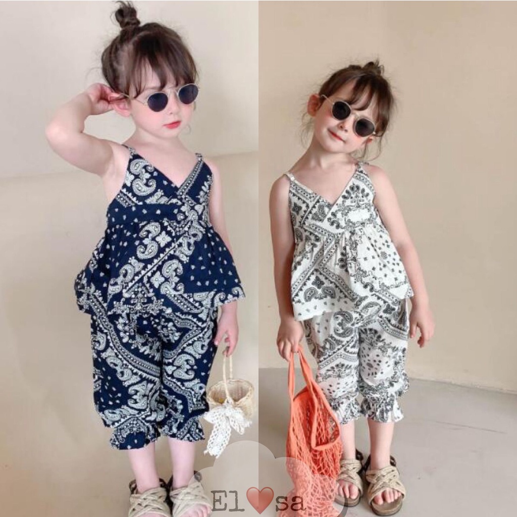 Đồ bộ bé gái - Bộ 2 dây thổ cẩm bánh bèo siêu xinh cho bé gái 1-5 Tuổi