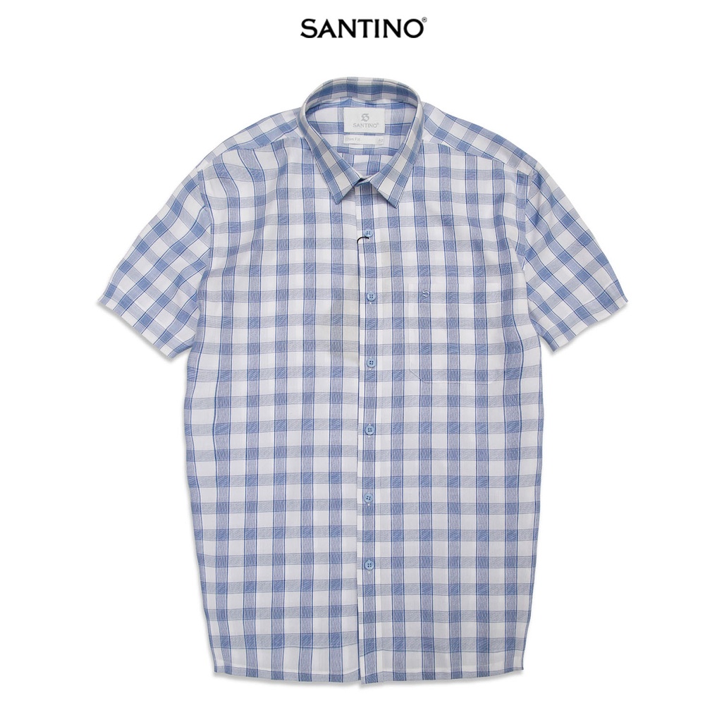Áo sơ mi nam ngắn tay sợi tre SANTINO kẻ caro, form ôm trẻ trung lịch lãm, kháng khuẩn chống tia UV - S598