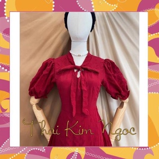 Đầm công sở dự tiệc đỏ đô cột nơ cổ [ XẢ KHO- GIÁ SỐC]