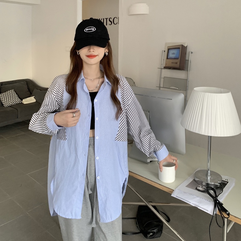 Áo Sơ Mi Tay Dài Kẻ Sọc Thời Trang Retro Hồng Kông Cá Tính