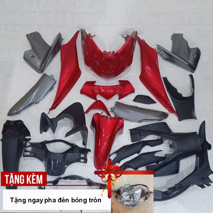 Bộ dàn áo xe WAVE S110 - RS110 màu Đỏ đời 2009 đến 2010, nhựa ABS nguyên sinh - Tặng kèm chiếc pha đèn bóng thường