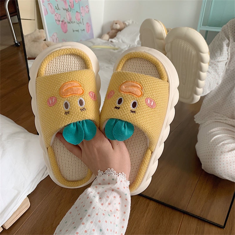Oeteo Dép Đi Trong Nhà Đế Dày Chất Liệu Cotton Lanh Thời Trang Cho Nữ