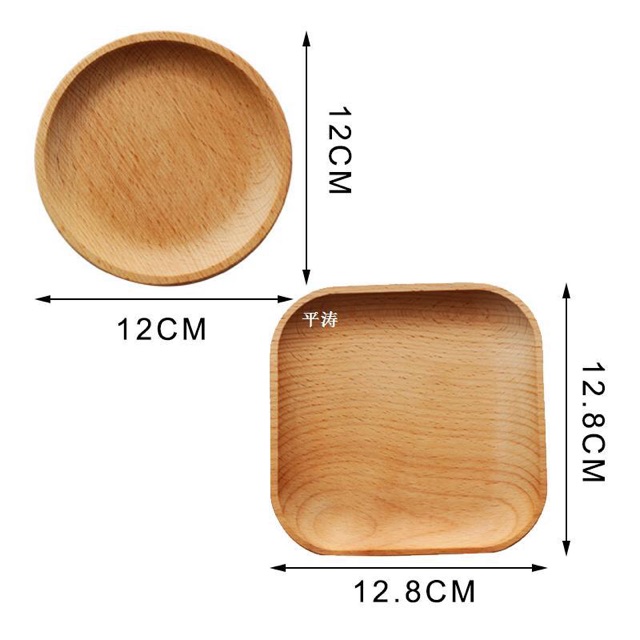 Khay Gỗ Hình Tròn Hình Vuông Đựng Bánh Hoa Quả 12cm