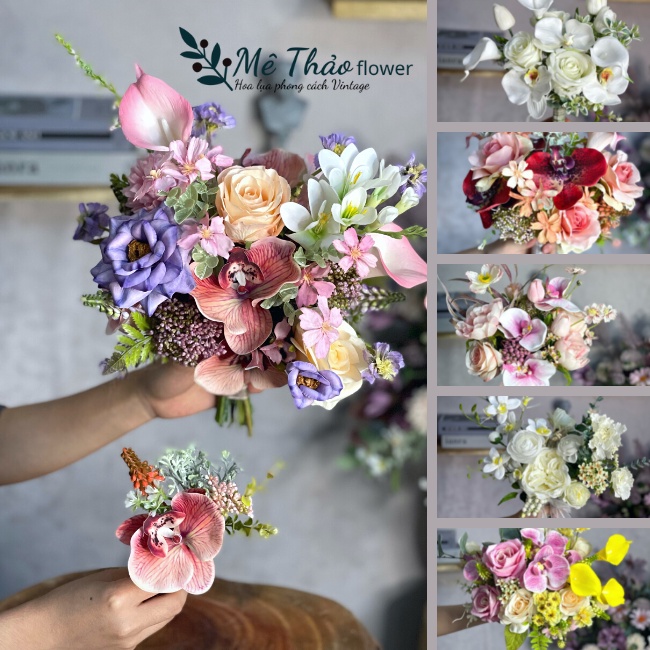 BÓ HOA CƯỚI CẦM TAY CÔ DÂU CHẤT LIỆU LỤA CAO CẤP DÙNG CHO STUDIO - CÓ TẶNG KÈM CÀI ÁO CHÚ RỂ CỦA MÊ THẢO FLOWER