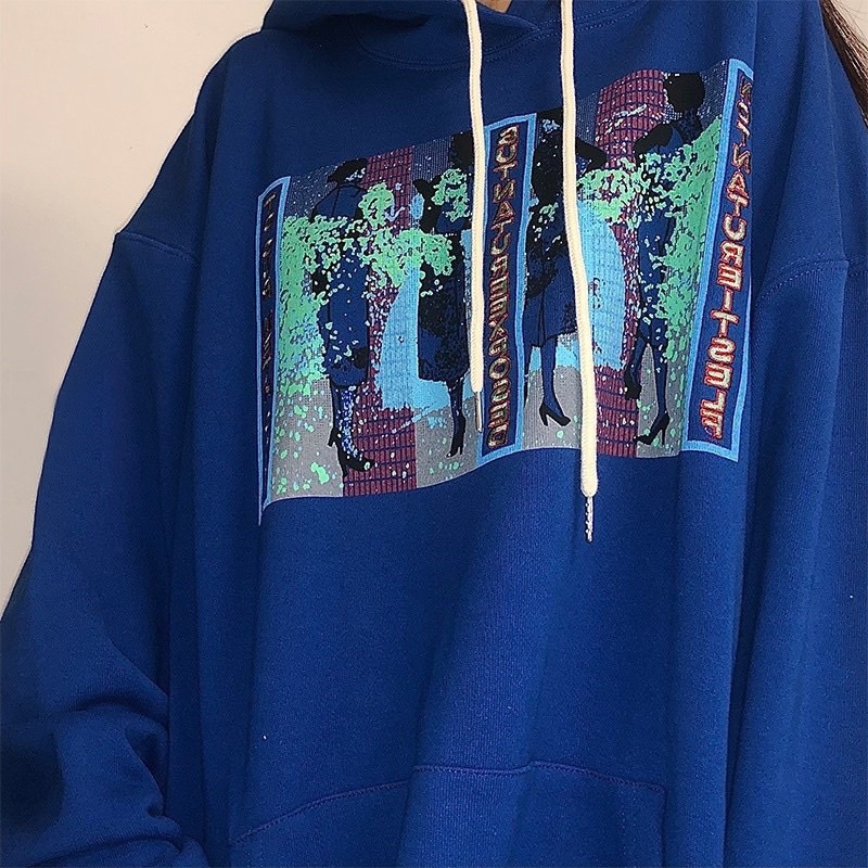 Áo Hoodie Hình Xanh Unisex [FREESHIP]  Nỉ kiểu form rộng tay bồng dáng đường phố học sinh hàn quốc