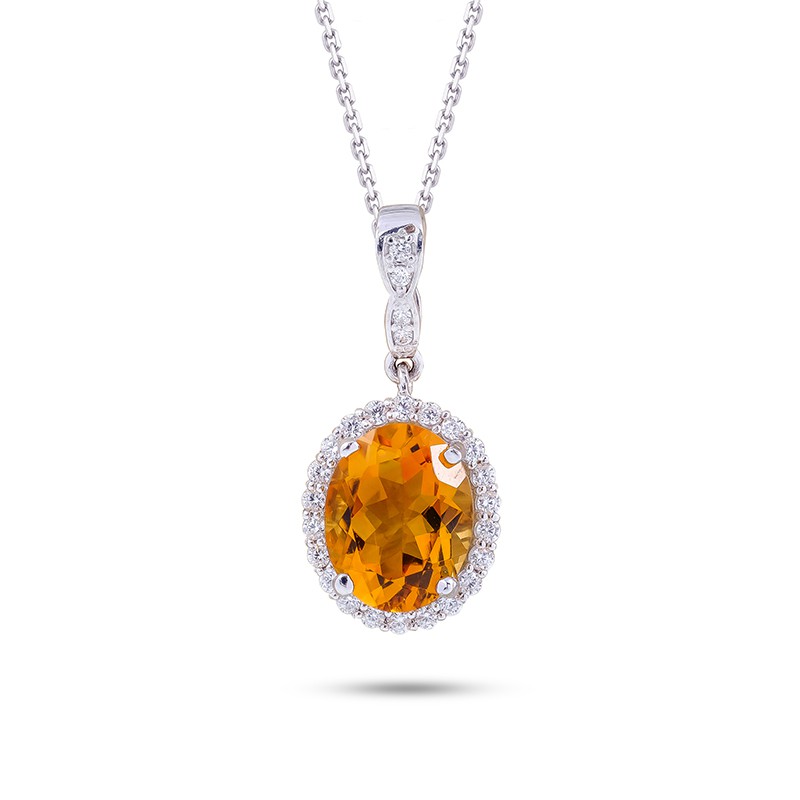 Mặt dây DOJI vàng trắng 14K gắn đá CITRINE 862