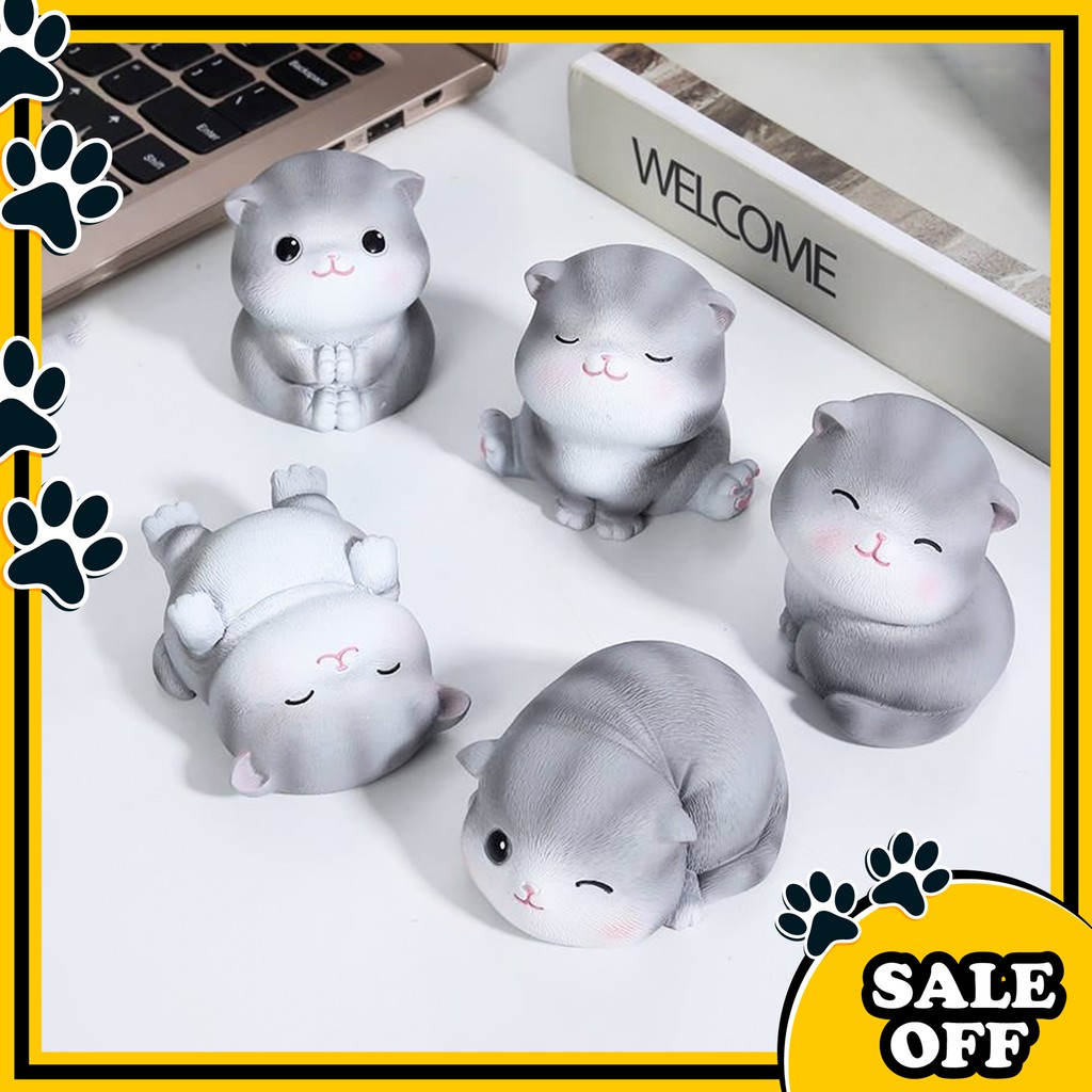 Set 5 Em Mèo béo cao cấp siêu cute làm quà tặng trang trí góc làm việc, bàn học tập, Taplo Oto