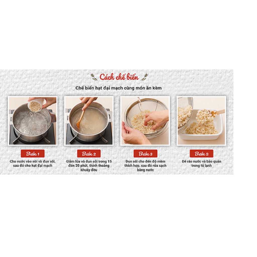Hạt Đại Mạch gói 800g HakuBaku, Chất xơ x4, Lợi tiêu, Ngăn hấp thụ đường, Không ngâm