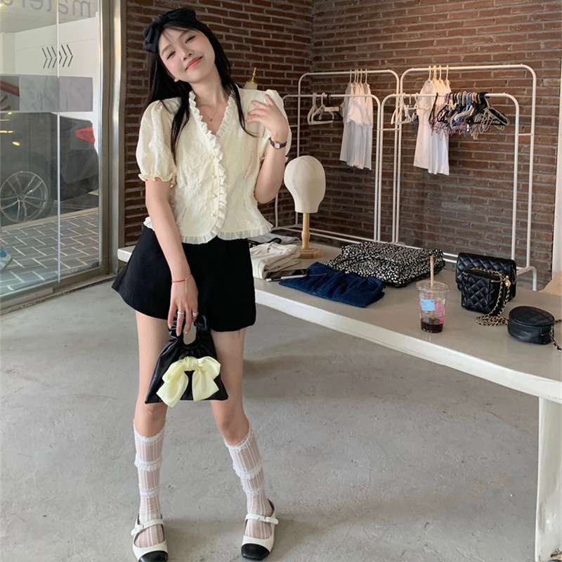 Áo Sơ Mi Tay Ngắn Cổ Chữ V Thời Trang Mùa Hè Quyến Rũ Dễ Phối Đồ Cho Nữ