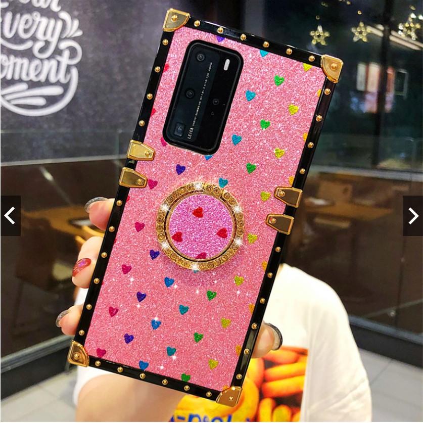 Ốp điện thoại họa tiết trái tim lấp lánh phối vòng giá đỡ thời trang cho Huawei Mate 30 40 40Pro 30pro 20 20Pro