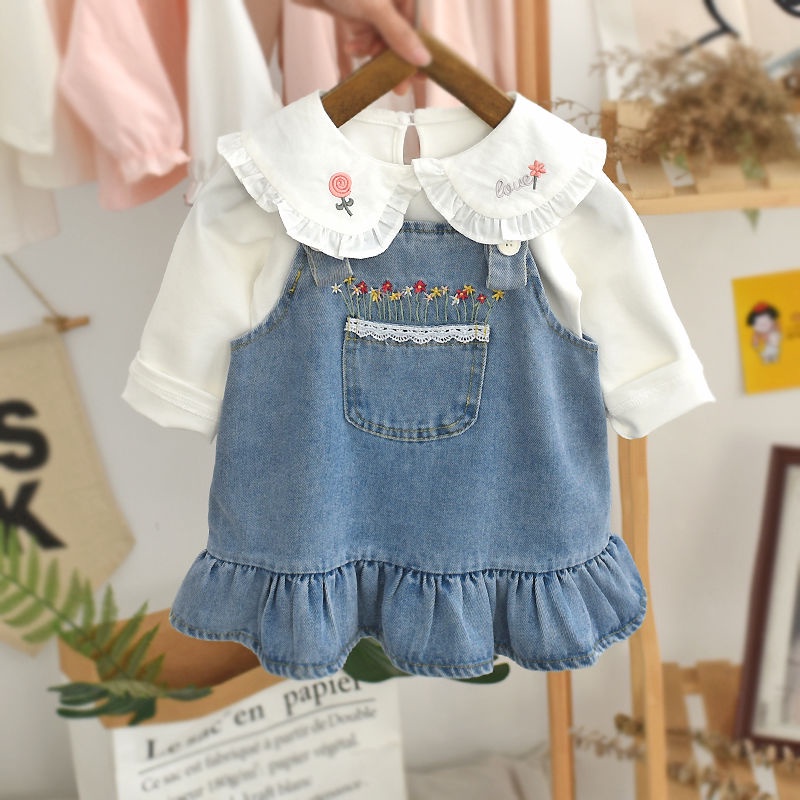 Đầm Denim Thời Trang Xuân Hè Phong Cách Phương Tây Kiểu Mới 2022 Cho Bé Gái
