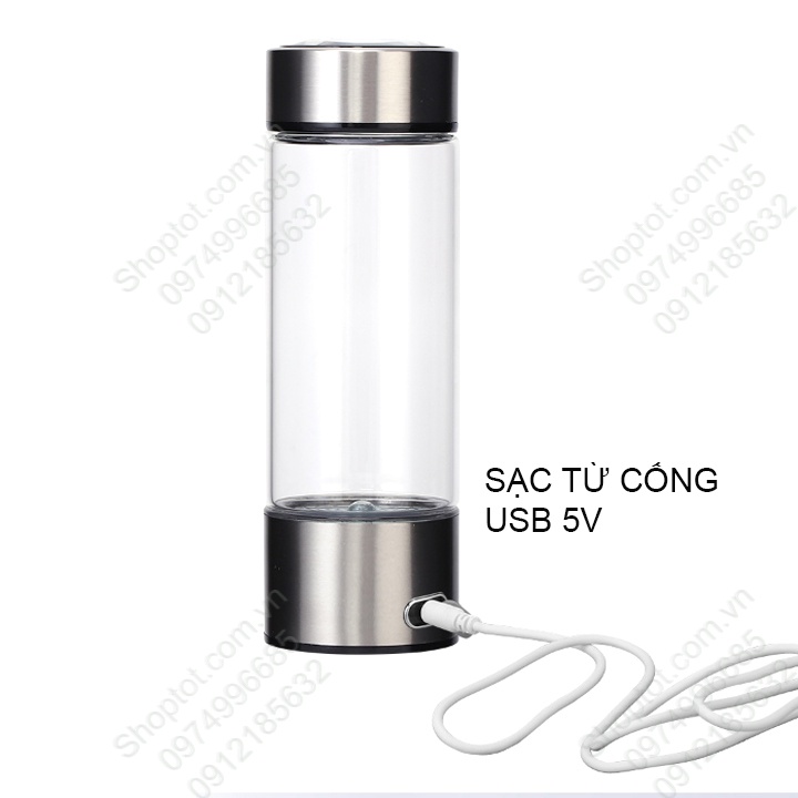 Bình tạo nước Hydrogen cầm tay bằng thủy tinh loại 420ml, dùng pin sạc