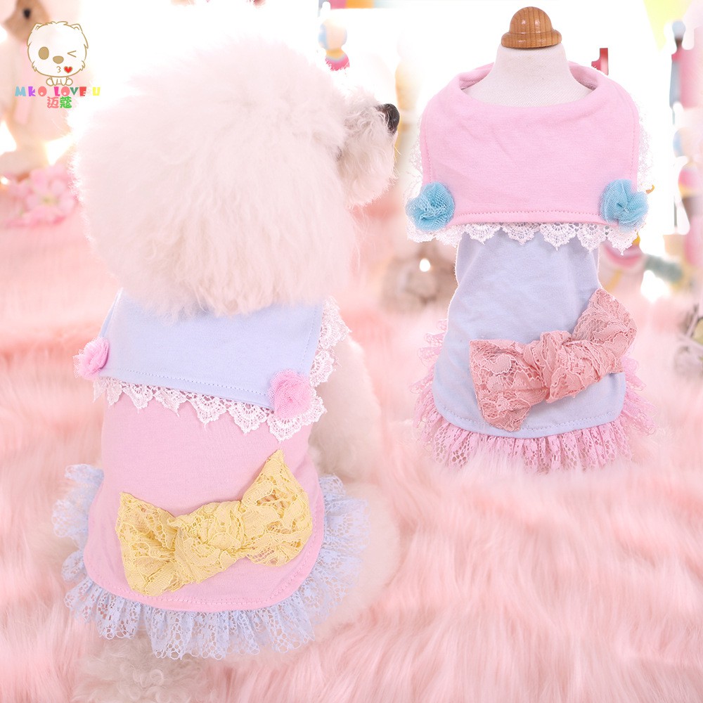 Váy thun cổ thủy thủ nơ ren CAMQUYTSTORE cho thú cưng