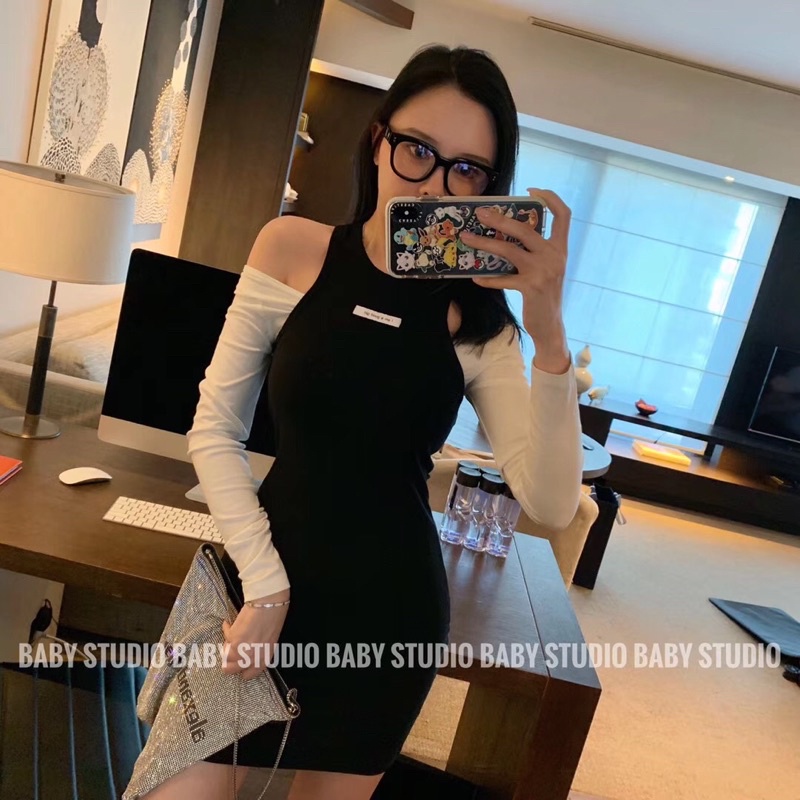 Váy body cotton trễ vai dài tay | BigBuy360 - bigbuy360.vn