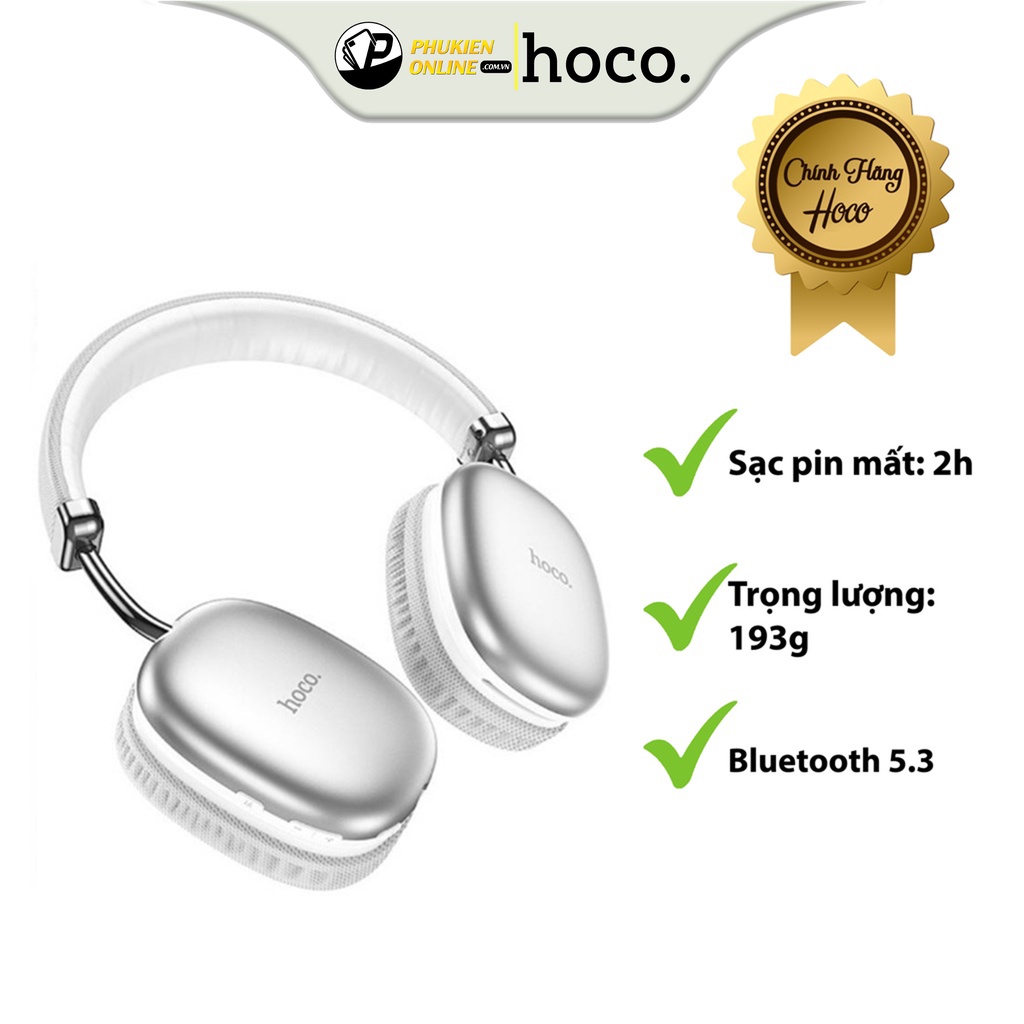 Tai Nghe Chụp Tai Hoco W35 Bluetooth V5.3, Kiểu Dáng Sang Trọng, Chống Ồn, Âm Thanh Tuyệt Vời, Pin Siêu Trâu 40h.