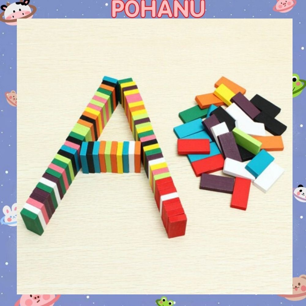 Domino Pohanu bộ đồ chơi gỗ rèn luyện trí tuệ 100 chi tiết đủ màu DMN11
