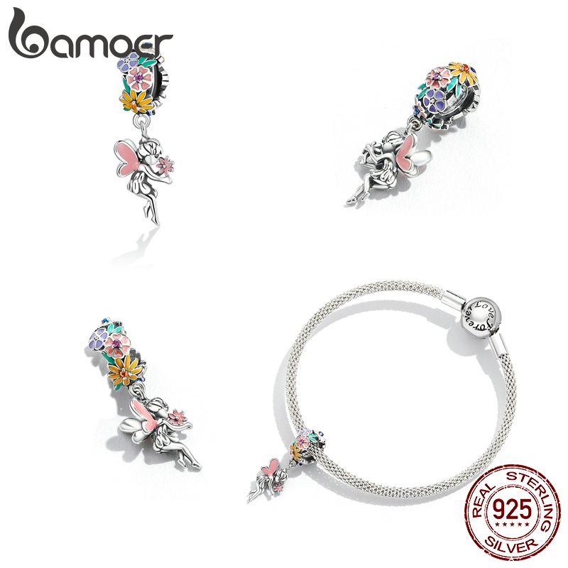 Phụ kiện hạt BAMOER BSC588/ BSC589/ BSC590/ BSC591/ BSC592 bằng bạc 925 hình hoa/ bướm dùng làm trang sức DIY