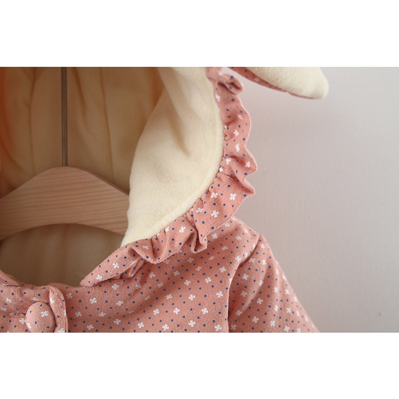 Áo Khoác Mùa Đông Bằng Vải Cotton Hình Tai Thỏ Dễ Thương Có Túi Cho Bé Gái 6 Tháng-3 Tuổi