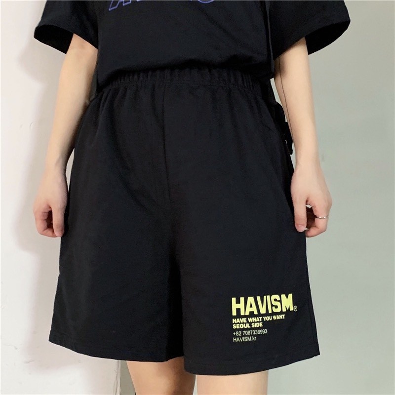 Quần short lửng nữ thun cotton da cá unisex thể thao cao cấp HAVISM ống rộng bigsize mặc nhà ngủ thời trang hàn quốc đẹp