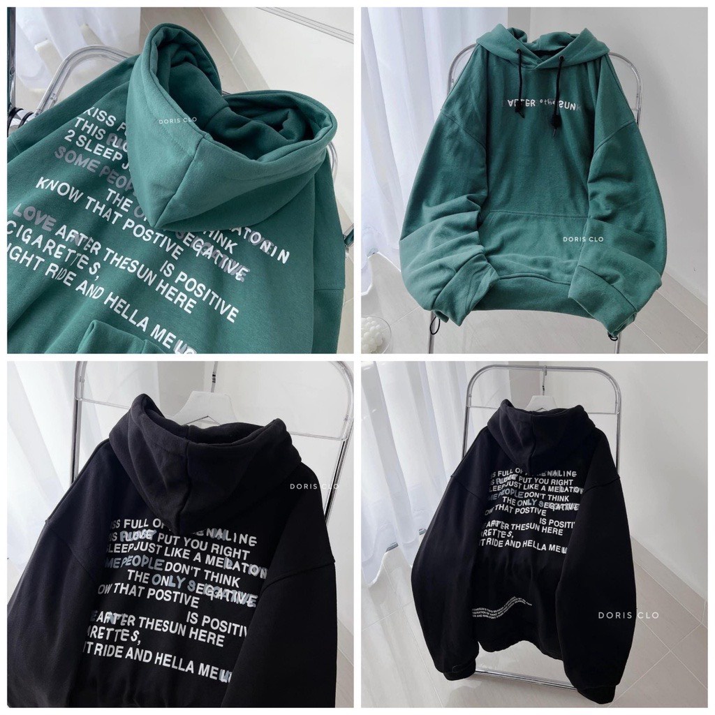 Áo hoodie chữ nhỏ chất nỉ sang xịn mịn 2 màu hot Đen, Xanh rêu nam nữ đều mê.Phong cách thể thao dạp phố