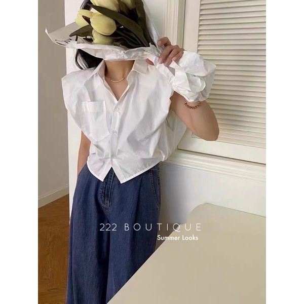 Áo dáng croptop sơ mi Miu Yi Z002