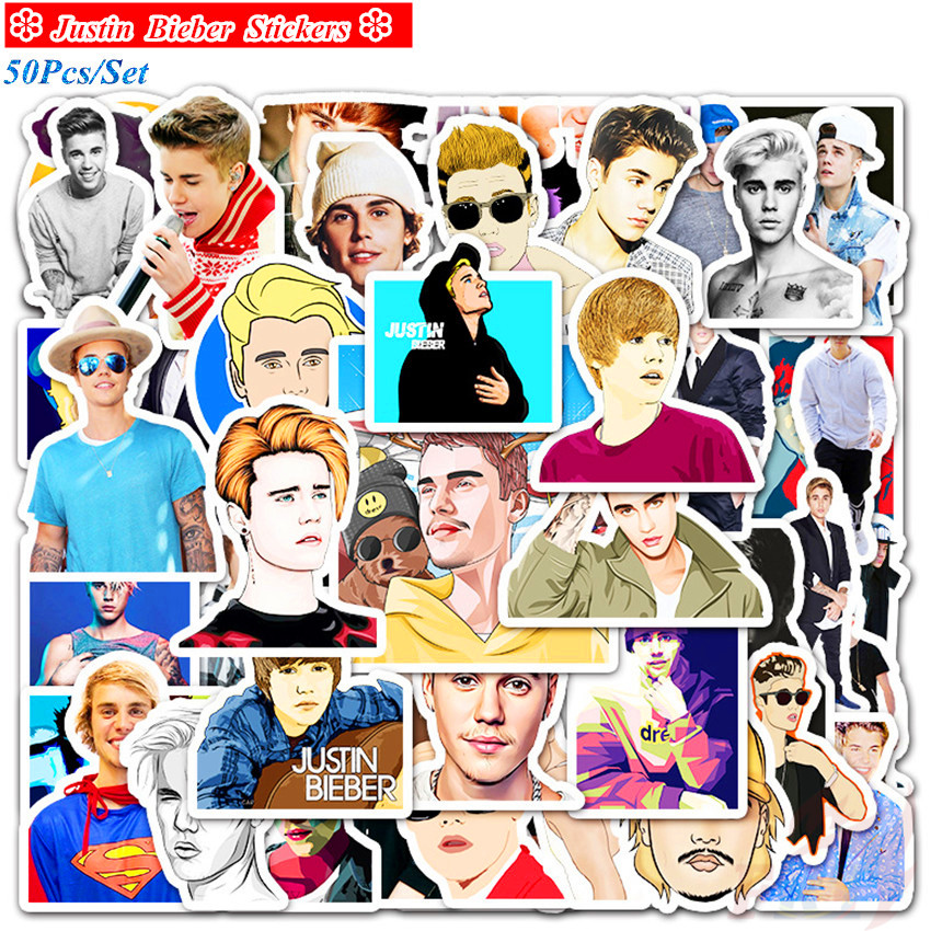 Bộ 50 miếng dán chống thấm nước hình ca sĩ Justin Bieber dùng trang trí