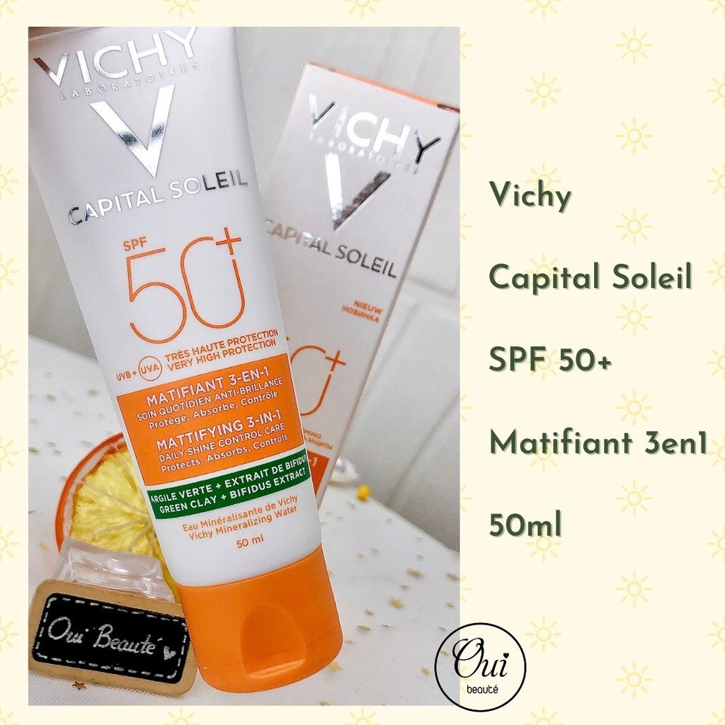 Kem chống nắng Vichy Capital Soleil SPF 50+ Matifiant 3en1 50ml, kem chống nắng kiềm dầu chống bụi mịn Ouibeaute