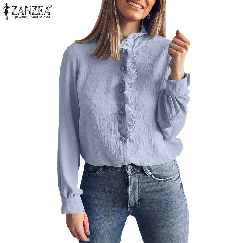 Áo Zanzea tay dài cổ đứng phong cách Châu Âu thanh lịch thời trang dành cho nữ