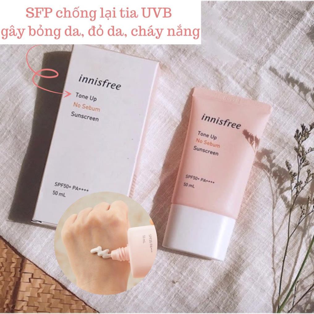 Kem Chống Nắng Innisfree Tone Up No Sebum Sunscreen SPF50+PA++++ 50ml (màu hồng)