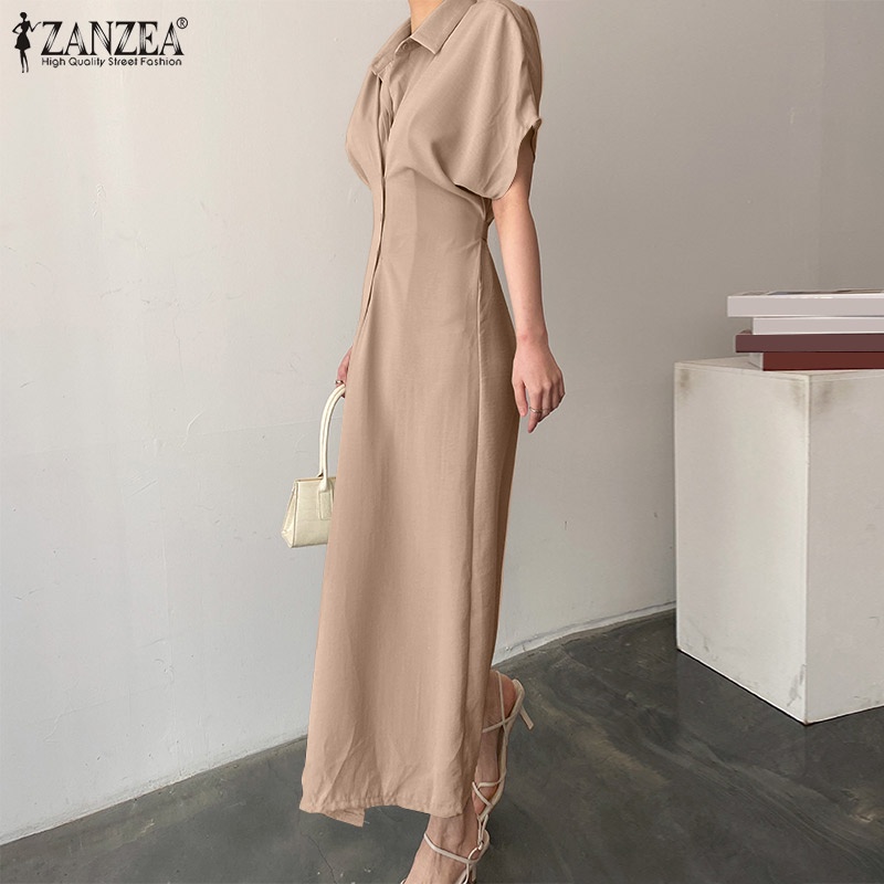 Đầm ZANZEA ngắn tay cổ bẻ thời trang Hàn Quốc cho nữ