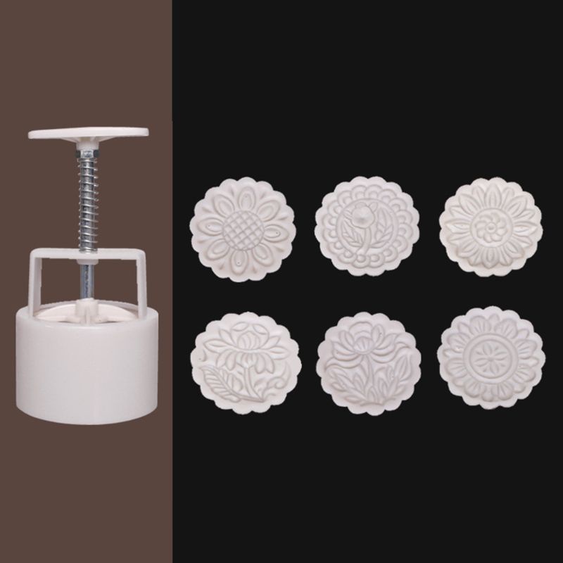 Khuôn Làm Bánh Trung Thu 150g Kèm 6 Con Dấu In Hình Hoa