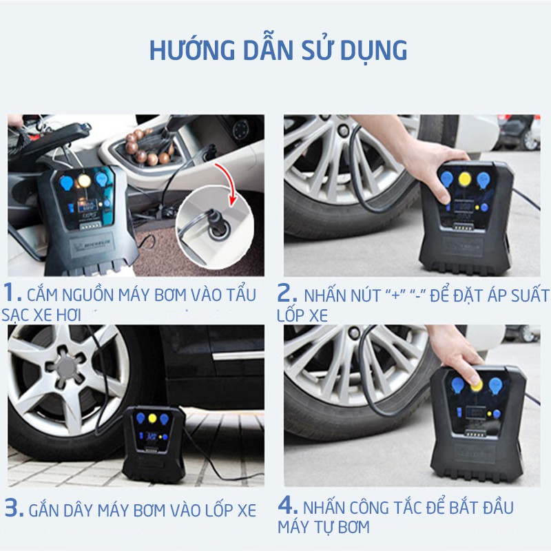 Máy bơm bánh xe tự ngắt Michelin 4398ML 12266, ô tô 12V model 2020-MC-12266