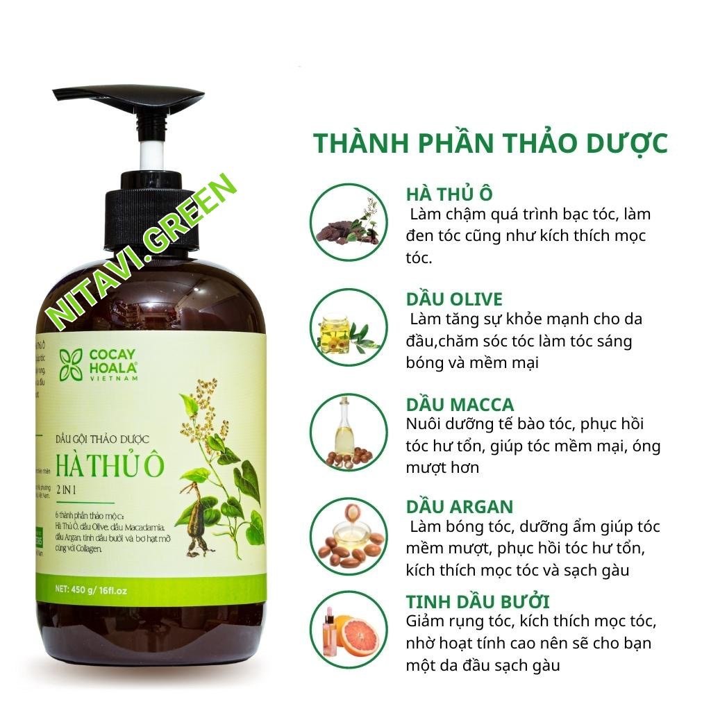 Dầu gội Hà thủ ô thảo dược 2in1không cần dầu xả dưỡng tóc ngăn dụng tóc bạc tóc cocayhoala 300ml ,500ml