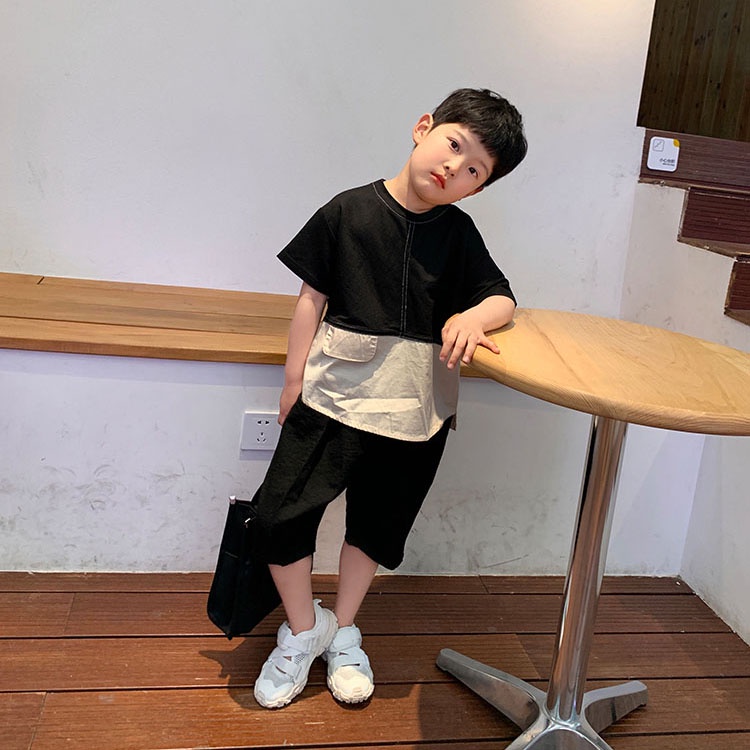 Bộ Đồ bé trai Style hàn quốc, quần áo bé trai mùa hè thoáng mát 9kg đến 25kg Áo cotton quần đũi xước Bn001