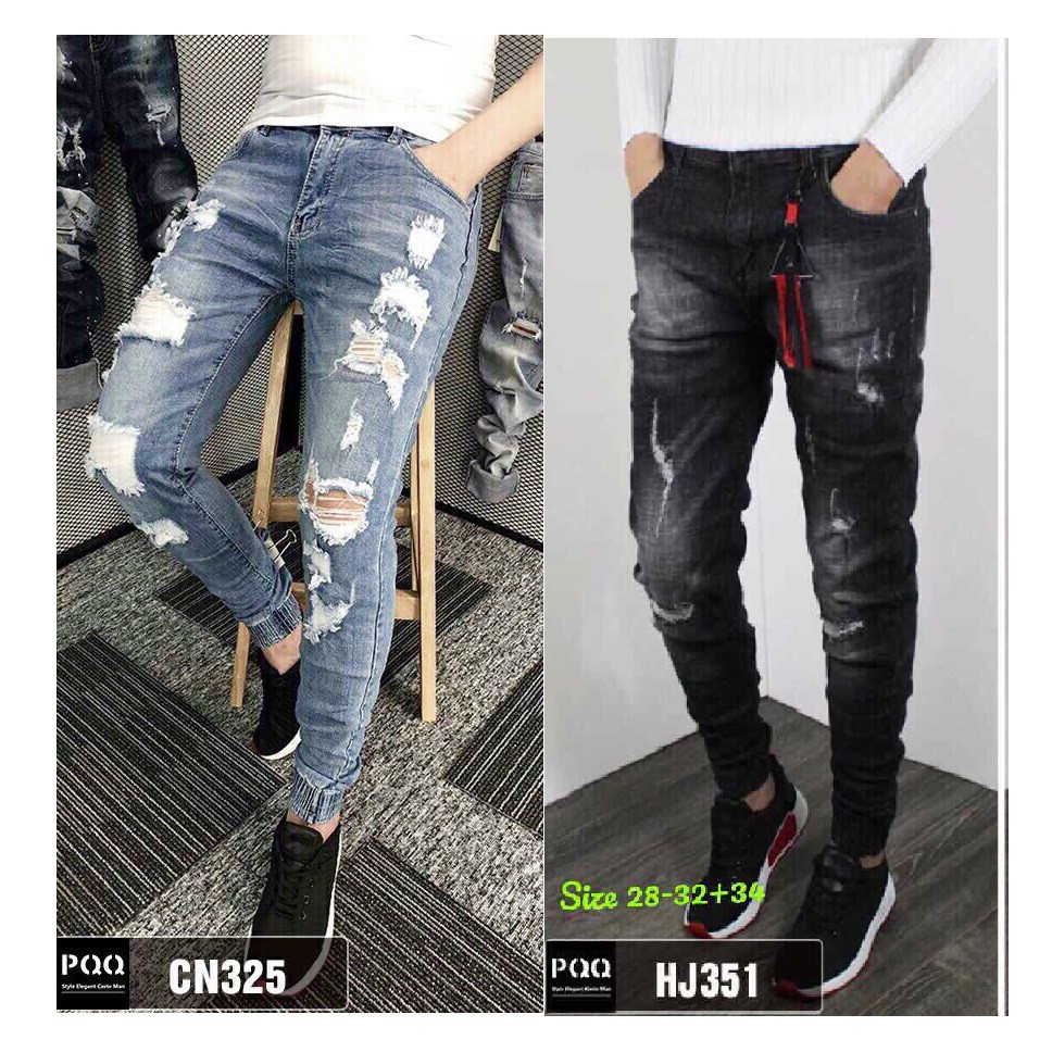 Quần Jogger nam jean co giãn [kiểu bo lai] JN351