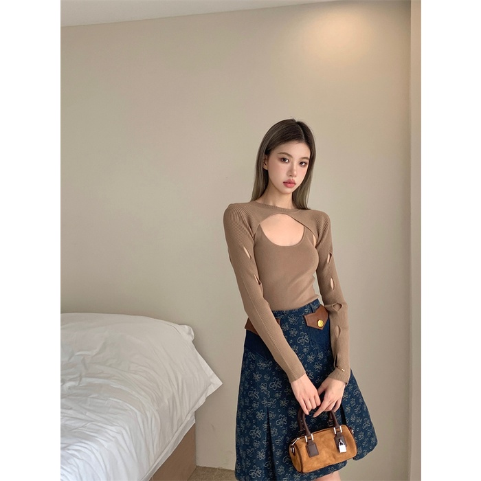 DUNEA Áo Tank Top Dệt Kim + Áo Khoác Cardigan Thời Trang Vintage Hàn Quốc Cho Nữ