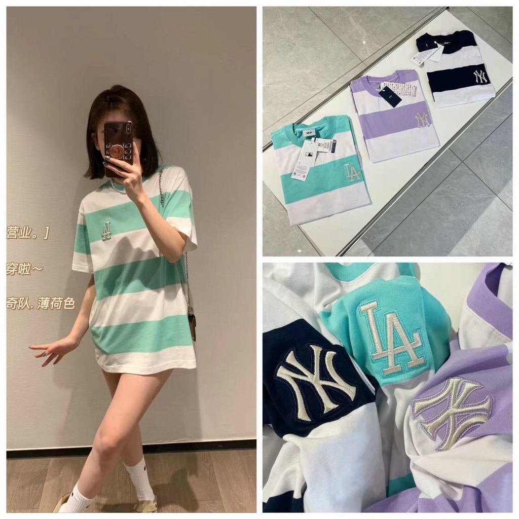 Áo Phông Unisex Chất Cotton 100% Sọc Đen/Tím/Xanh