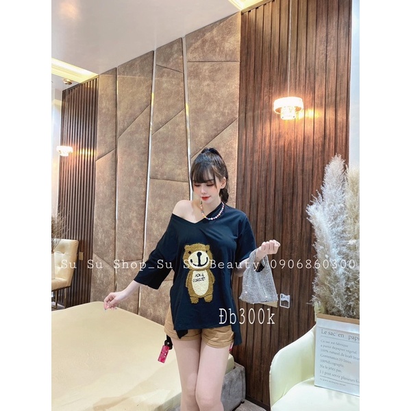 Set đùi gấu thêu cổ tim xẻ tà xinh xắn D1