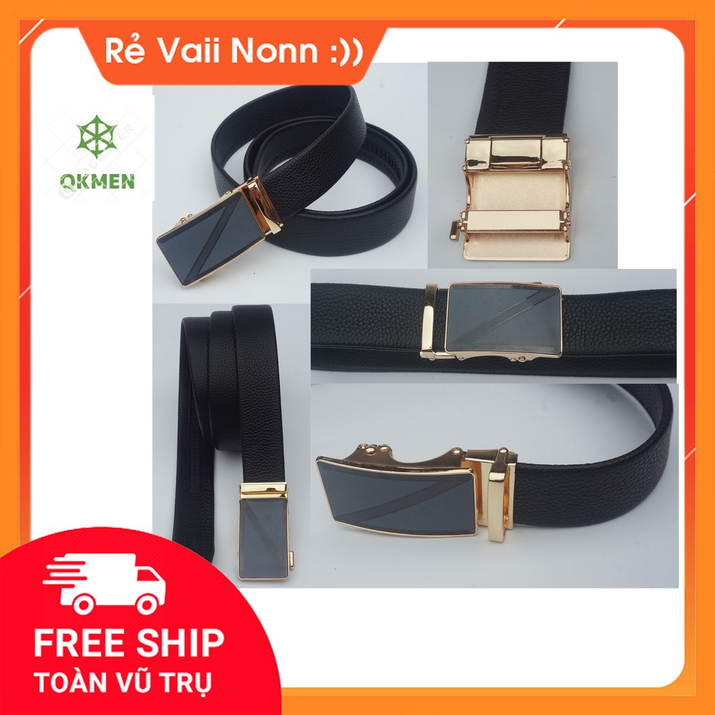 Thắt Lưng Da Nam Hàng Hiệu QKMEM Khóa Tự Động Cao Cấp Dây Nịt Nam Da Bò 100% Mạ Vàng Bạc Gu Nam Tính Chính Hãng CK