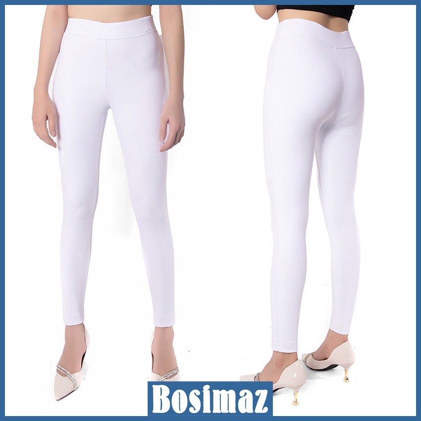 Quần Legging Nữ Bosimaz MS012 dài không túi màu trắng cao cấp, thun co giãn 4 chiều, vải đẹp dày, thoáng mát.