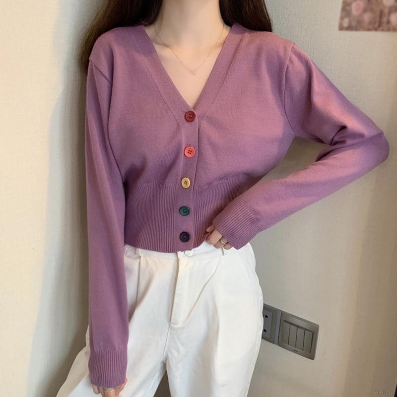 Áo Khoác Cardigan Dệt Kim Màu Trơn Phối Nút Xinh Xắn Cho Nữ | BigBuy360 - bigbuy360.vn