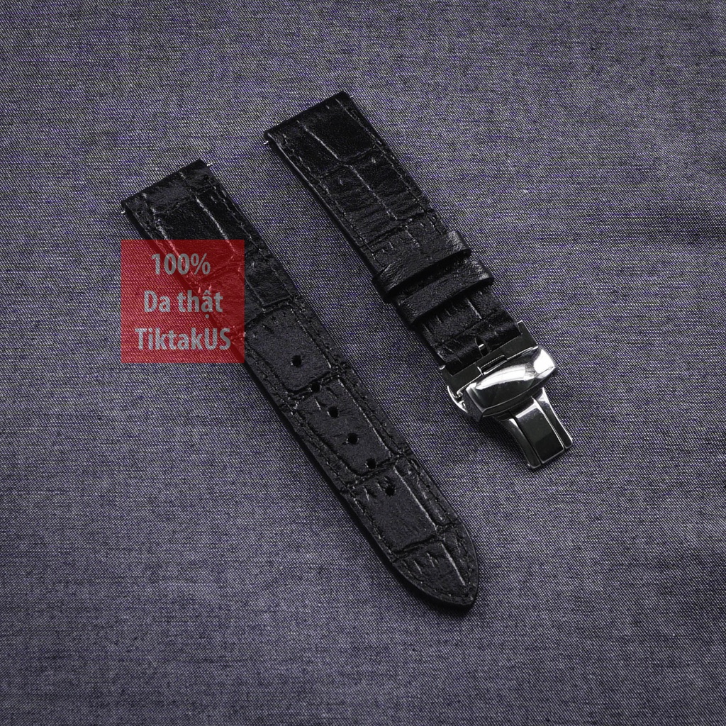 Dây đồng hồ da bò dập vân cá sấu khóa bướm chống gẫy dây, nhiều màu, đủ size 18mm - 19mm - 20mm - 21mm - 22mm