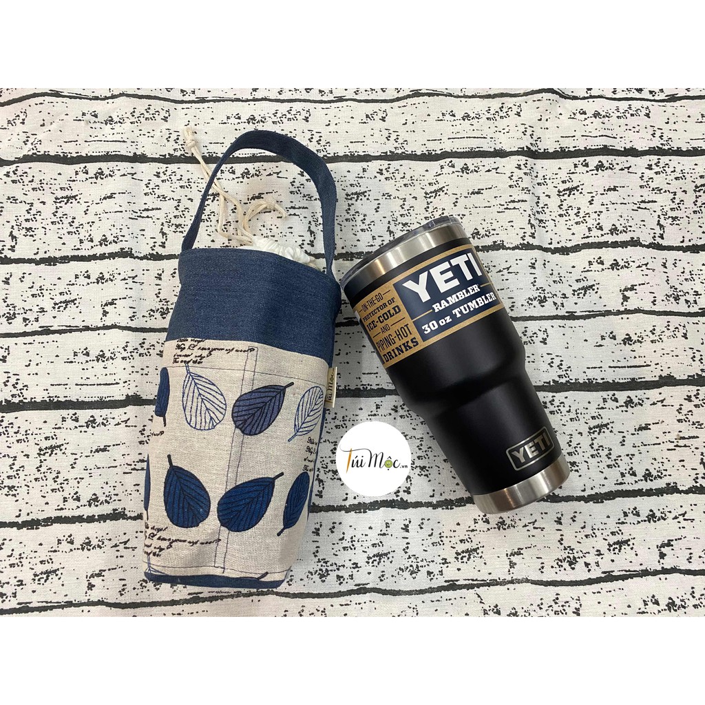 [BÁN CHẠY](FREESHIP❤️VIDEO THẬT) Túi đựng BÌNH GIỮ NHIỆT/LY 900ml màu Xanh Jean-Lá may handmade bằng Vải bố CANVAS!!!