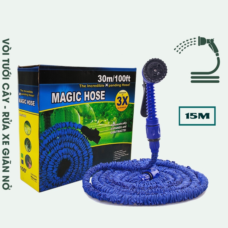 Vòi Xịt Nước Thông Minh Giãn Nở 15m/30m Magic Hose - Vòi nước rửa xe tưới cây tự động giãn dài khi bơm nước vào