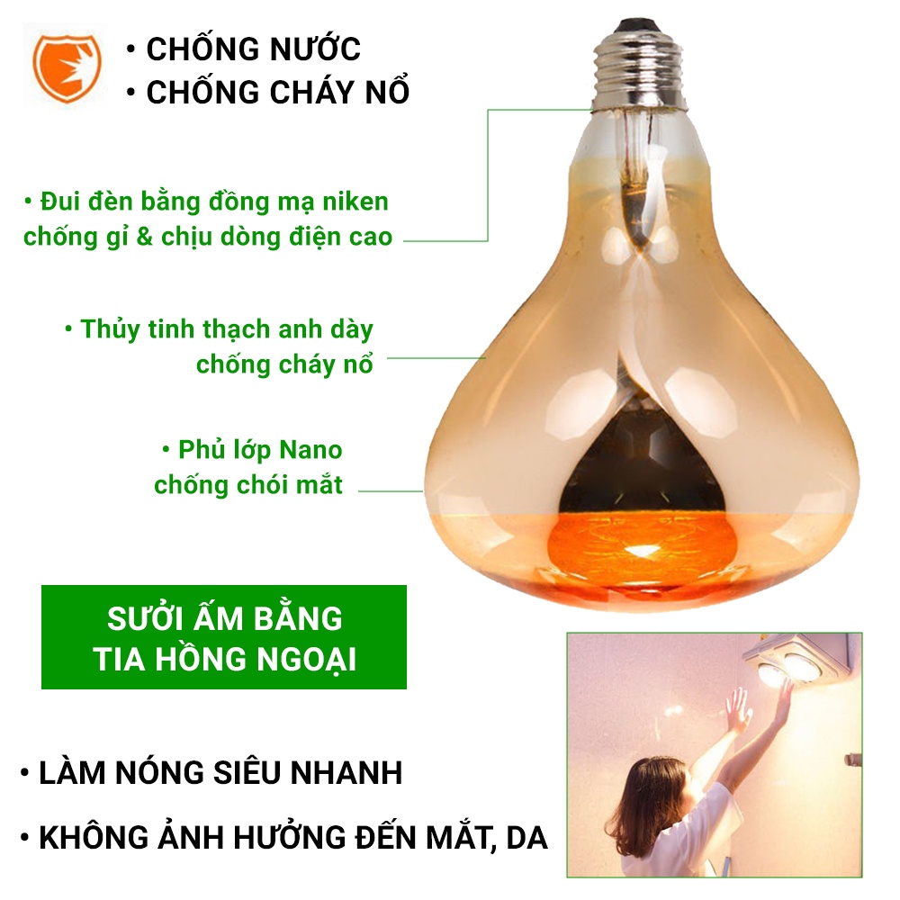 Đèn sưởi nhà tắm LABI VN LB080 cao cấp tiết kiệm điện, bóng đề phủ nano không gây chói mắt