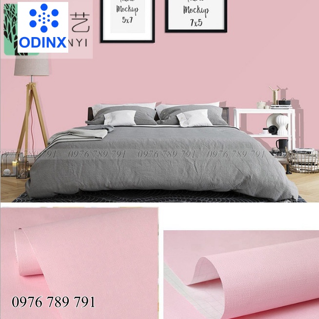 Giấy Dán Tường Màu Hồng Có Keo Sẵn Phòng Ngủ Đẹp Cuộn 10m ODINX