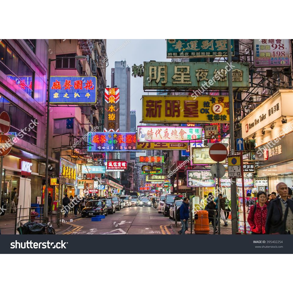 Tranh lụa 3d Hồng Kông Đường Phố Kích Thước 1,5m x 2m HKĐP03