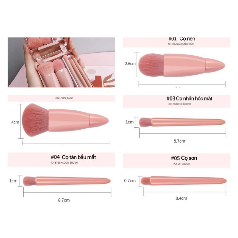 ( Hot tiktok) Bộ cọ trang điểm cá nhân chuyên nghiệp 5 món bỏ túi