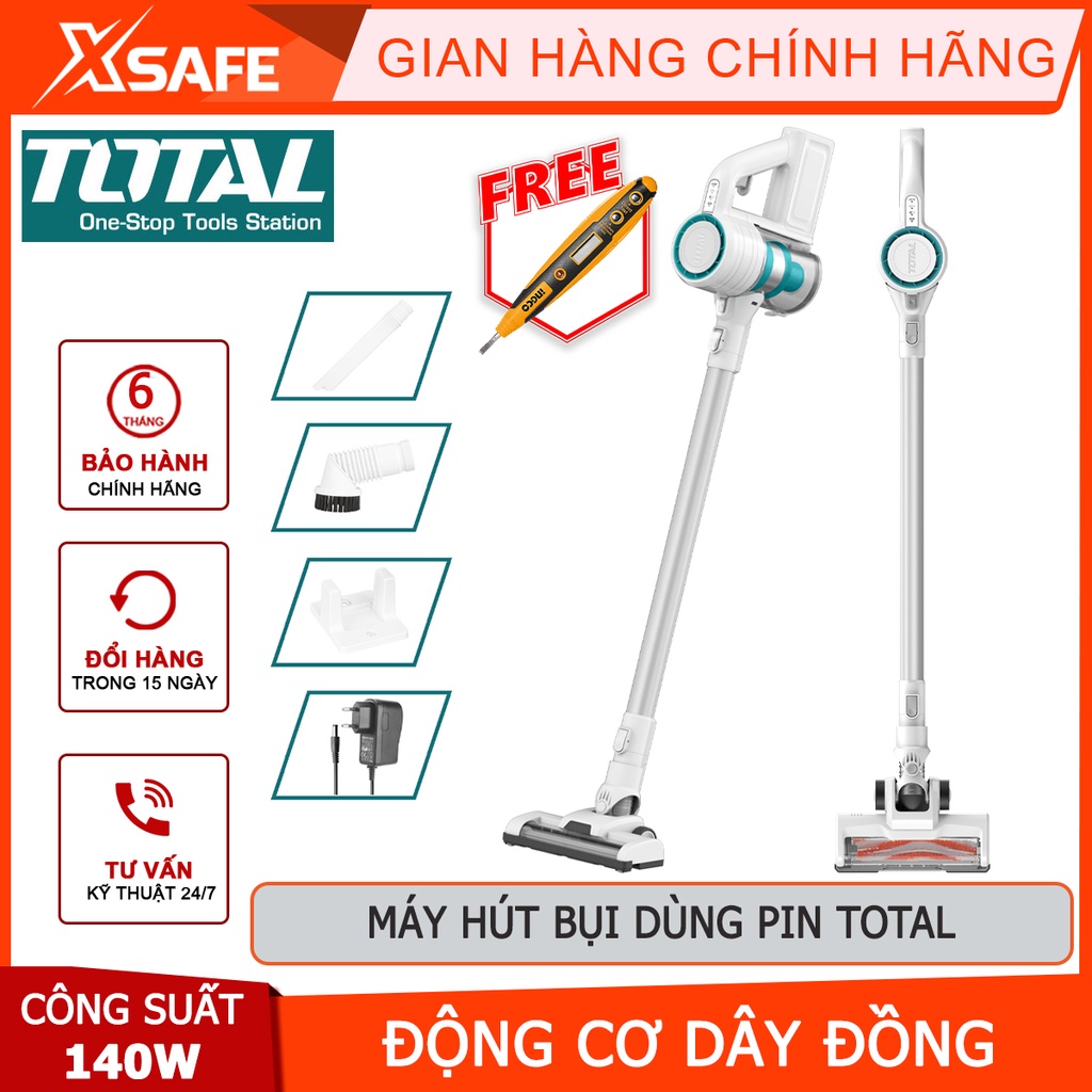 Máy hút bụi dùng pin TOTAL TVCH14111 22.2V, công suất 140W, kèm 1 ống kim loại, sạc và móc nhựa, vòi phun, bàn chải sofa