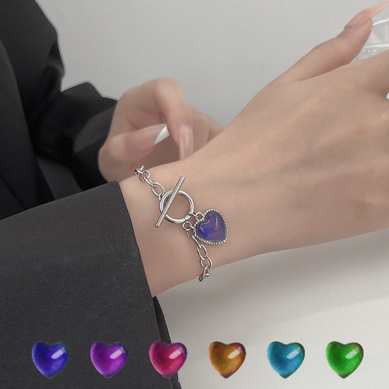 Vòng Tay Mặt Trái Tim Thay Đổi Màu Sắc Theo Nhiệt Độ Bằng Hợp Kim Thời Trang Cho Nữ